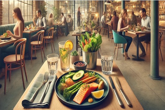 Healthy Salmon and vegetables served in a restaurant